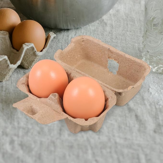 DOITOOL 25 Pcs 2 Count Egg Cartons Bulk, Natural Paper Pulp Chicken Egg Storage Containers Holder for Easter Party Kitchen Supermarkets Farm Market Display