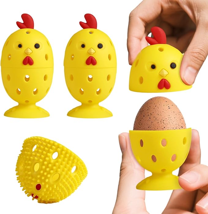 Silicone Egg Wash and Scrub Brusher 4PCS, Reusable Cute Chick-Shaped Cleaning Scrubber Tool for Fresh Eggs, Chicken Duck Fruit and Vegetable(Yellow)