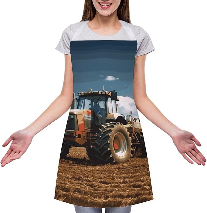 Adult Apron with Pocket, Adjustable Fantasy Farm Tractor Bib Aprons for Kitchen, Cross Back Chef Aprons for Man Woman, Waterproof Apron for BBQ Crafting Outdoors, Cooking
