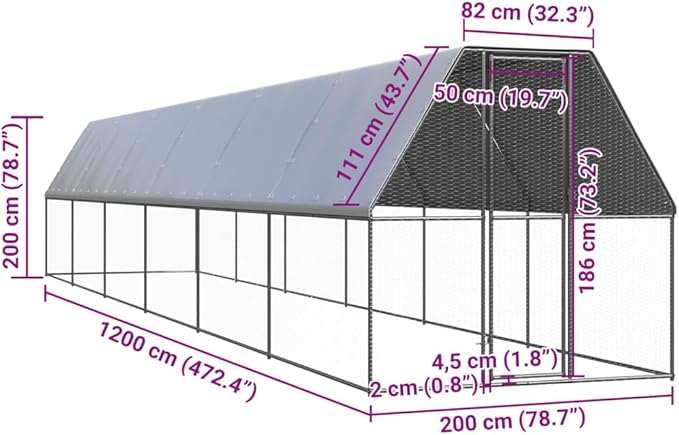 Large Galvanized Pet Enclosure 78.7 in Silver Outdoor Dog Kennel with Lockable Gate Durable UV Shield Chicken Coop or XL Dog Crate for Backyard Farm Garden