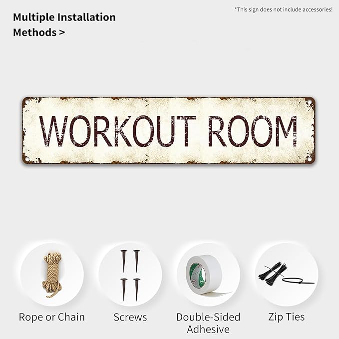 Retro Aluminum Gym Sign - Vintage Workout Room Metal Tin Wall Art 4x16 Inch, Durable Fitness Center Decor for Home Hotels Schools, Weatherproof Commercial Gym Signage with Rustic Finish