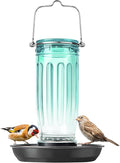 Kingsyard Glass Bird Water Dispenser for Outdoor, 16 Oz, Bird Water Feeder with Metal Hanging for Garden Yard Fence Decoration Hummingbird Cardinal Bluebird Finch, Green