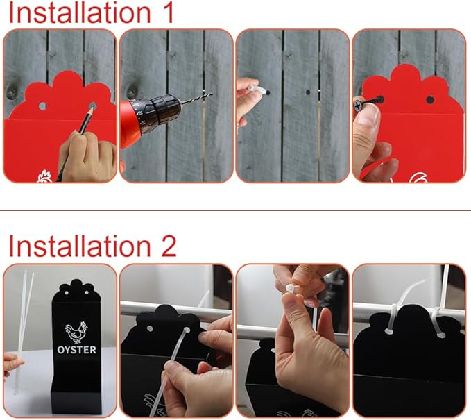 2 Pack Metal Chicken Feeder, Oyster Shell and Grit Feeder Hanging/Ground Chicken Coop Feeder with Durable Iron Construction for Hens & Chicks (Black & Red)