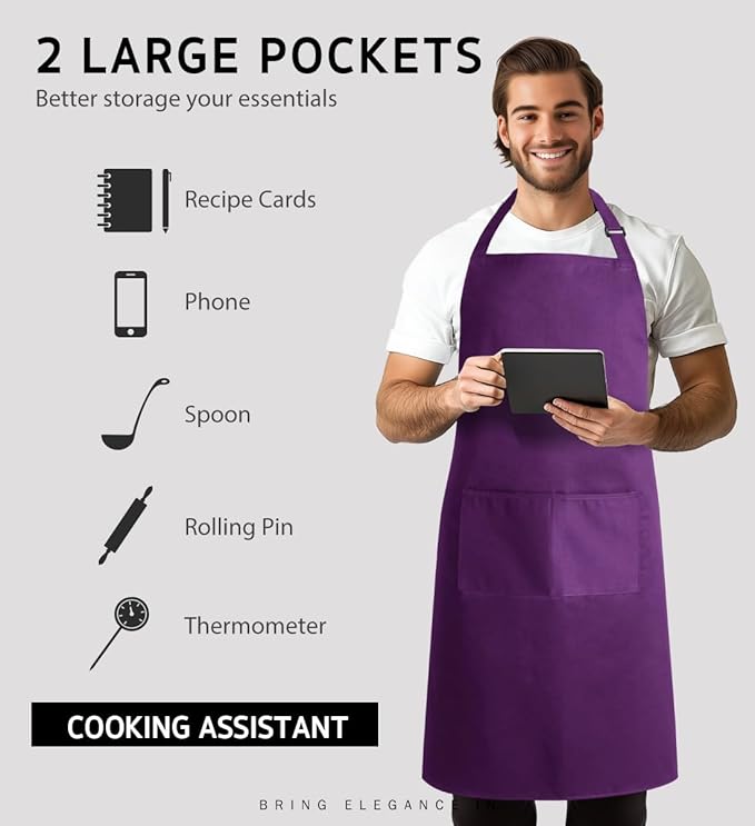Syntus Adjustable Bib Apron with 2 Pockets Cooking Kitchen Aprons for Women Men Chef