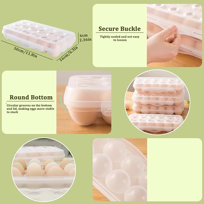 18 Grid Egg Container for Camping, 2 Packs Refrigerator Egg Rack Holder Plastic Storage Box Organizer with Lid for Refrigerator Camping Hiking Outdoor Activities