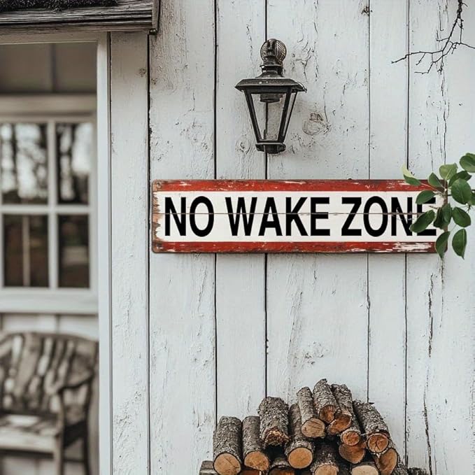 No Wake Zone Metal Tin Sign Rustic Wall Decor for Lake House Boat Dock Waterfront Cabin Beach House 4x16 Inch