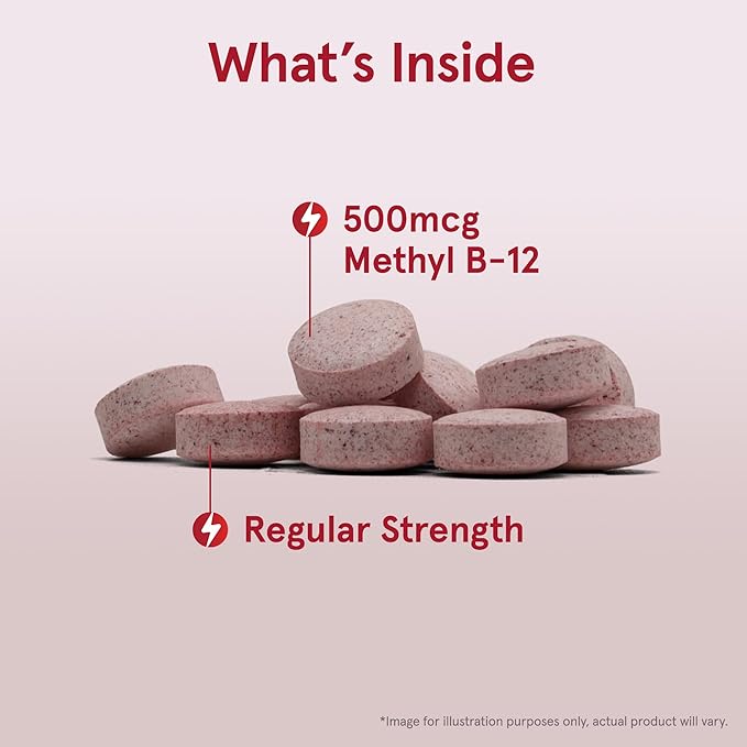 Jarrow Formulas® Methyl B-12 Tablets, 500 mg, Dietary Supplement for Cellular Energy Production and Brain Health Support, 100 Cherry Flavor Chewable Tablets, 100 Day Supply