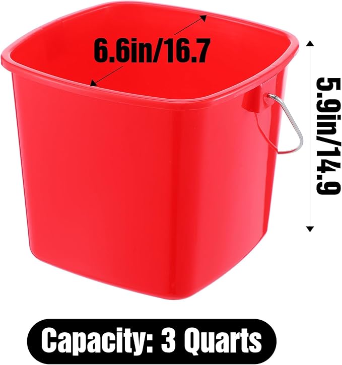 4 Pack Small Cleaning Pail, Square Detergent Bucket with Spout and Handle for Home, Offices, School, Commercial Use