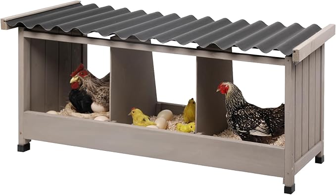 38" L Chicken Nesting Boxes,3 Holes Wooden Chicks Laying Boxes with PVC Roof,Chicks Brooder Box for Laying Eggs for Hens Chicken Duck,Grey