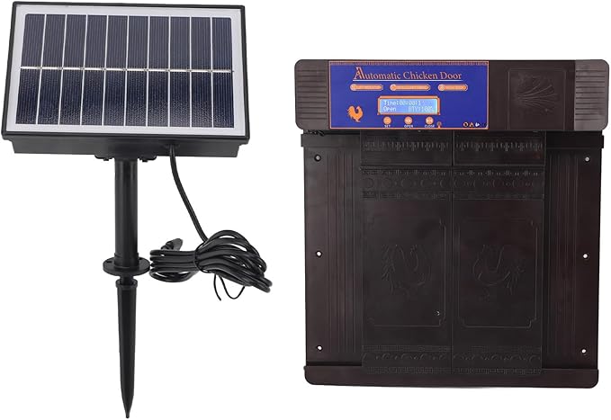 Automatic Chicken Coop Door Opener with Timer & Solar Power LED Display Chicken Coop Door Electric Poultry Door for Chickens Ducks Geese with Anti Pinch Dual Power Modes (Dark Brown)