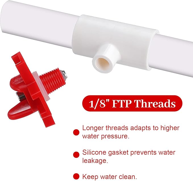 24 Pack Horizontal Chicken Water Nipples with 1/2'' PVC Tee Fittings Automatic Chicken Water Feeder Easy Install Chickens Nipples Waterer Horizontal Side Mount Poultry Nipple Waterer