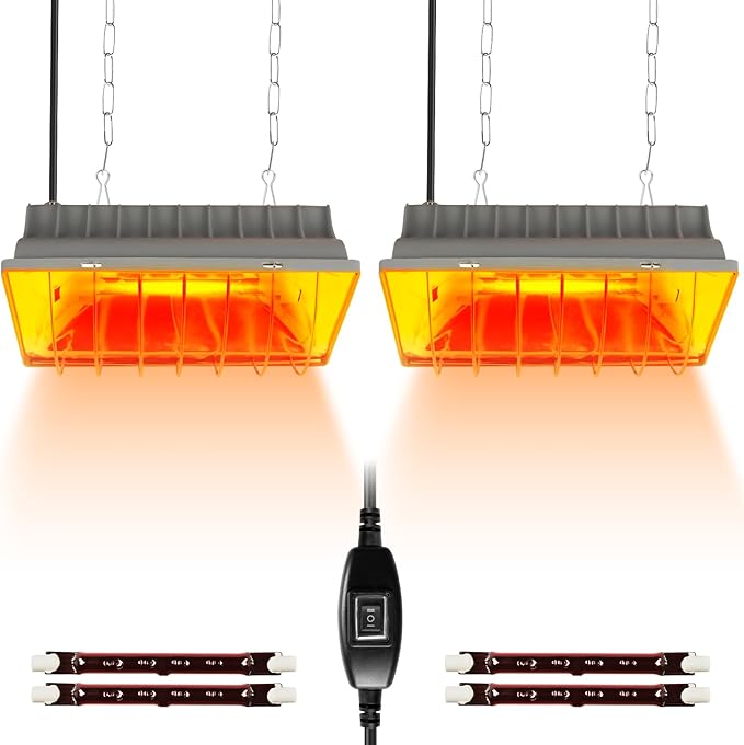 250W Brooder Heater for Chicks,Chicken Coop Brooder Heating Lamp Warmer 2 Pack with 2Pcs Infrared Heat Bulbs,2 Adjustable Temp(250W/175w) & Hight for Poultry Coop and Small Pets