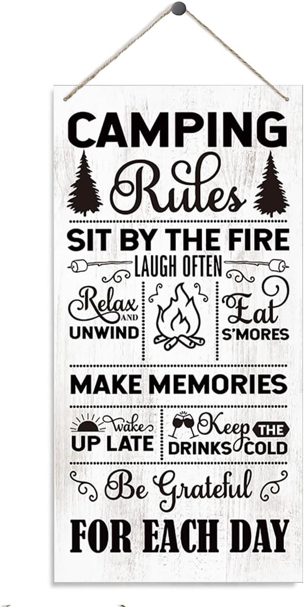 Camping Rules Sign, Campsite Decor, Laugh Sign, Make Memories Sign, Decorative Wood Hanging Wood Plaque, Camping Lover Home Decor, Camping Gift, Farmhouse Hanging Decor for Indoor Outdoor