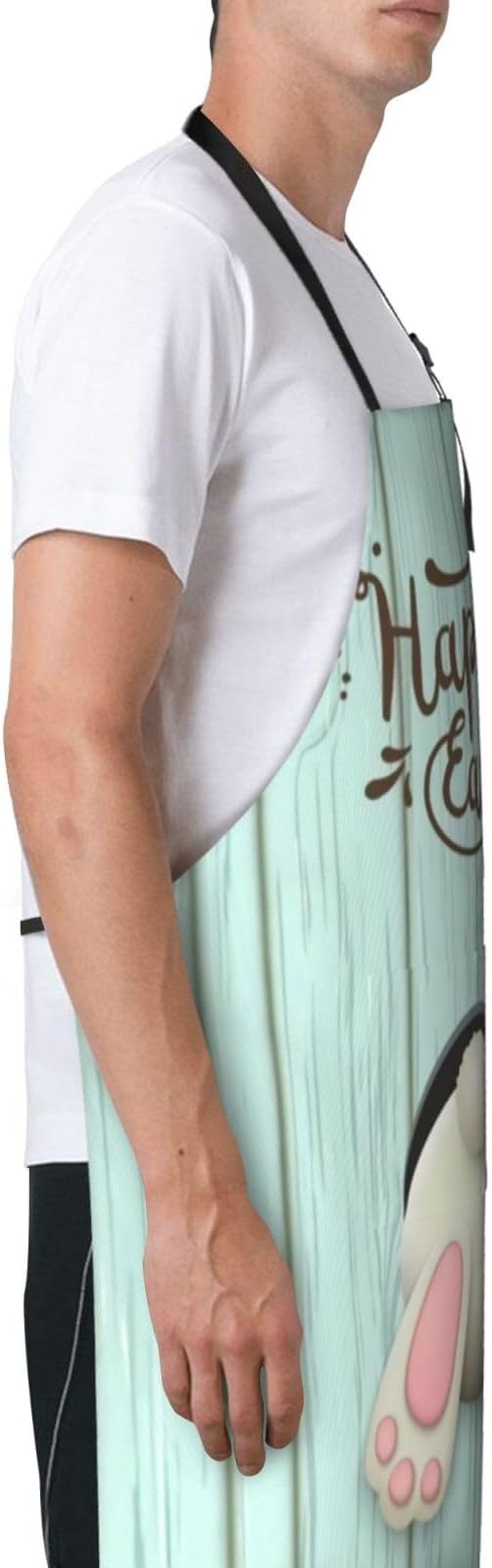 ASYG Cute Easter Rabbit & Eggs Apron Adjustable with 2 Pockets Bunny Easter Gift Kitchen Baking Gardening Work Apron