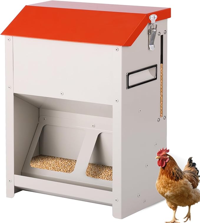 Chicken Feeder Wall Mount - No Spill Feeder No Waste for Poultry and Duck - Hanging Chicken Food Dispenser for Oyster Shell & Grit