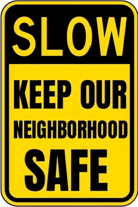 Vintage Metal Sign SLOW, KEEP OUR NEIGHBORHOOD SAFE Tin Sign Retro Wall Decor For Home Coffee Bar Funny Aluminum Sign 8x12 inch