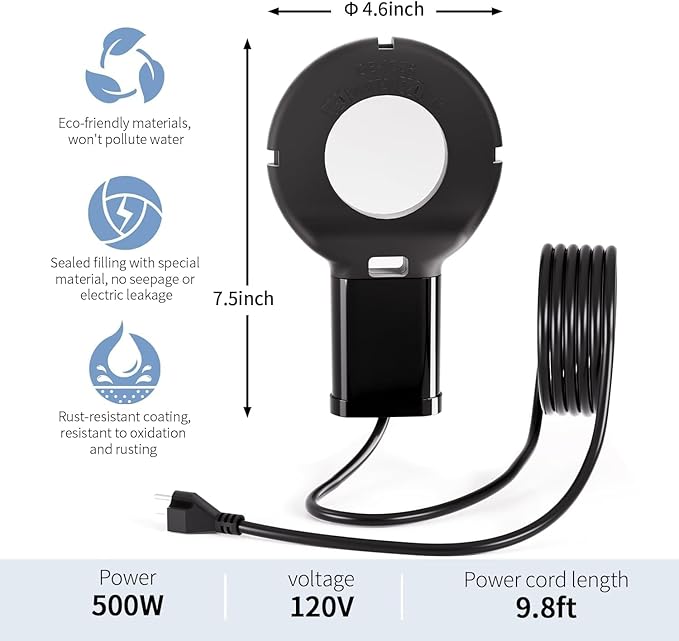 2PCS 500 Watt Bird Bath De-Icer with Thermostat, Cast Aluminum Submersible Chicken Water Heater, Heated Bird Bath, Power Cord 9.8 Ft