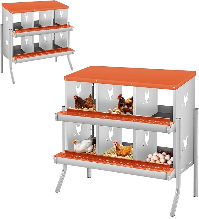 Metal Nesting Boxes for Chickens-6 Compartment Chicken Nesting Box for Laying Eggs, Wall Mountable Roll Away Laying Boxes for Hens and Chicken Coop