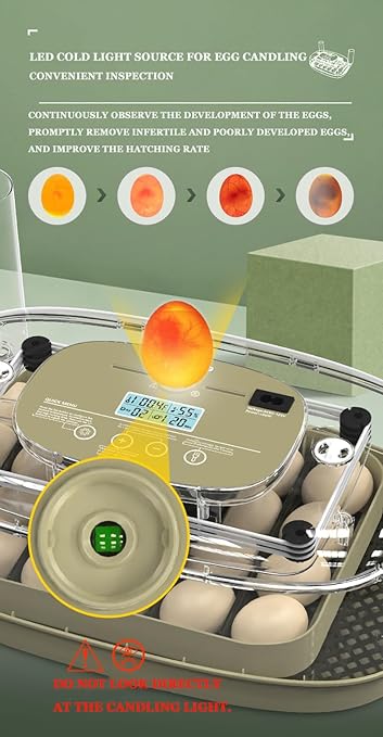 Smart Egg Incubator with Automatic Egg Turner & Built-in Candler, Stable Temperature Control, for Hatching Chicken Quail Duck Goose Eggs, 24 Eggs Capacity, External Water Refill