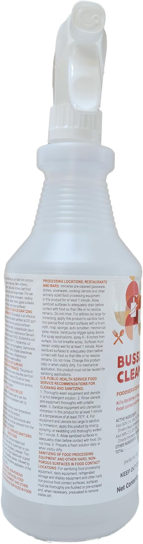 Bussit Clean Foodservice Surface Sanitizer & Cleaner, Spray and Wipe, Kills 99.9% of Kitchen Bacteria, 1 Quart (Each)
