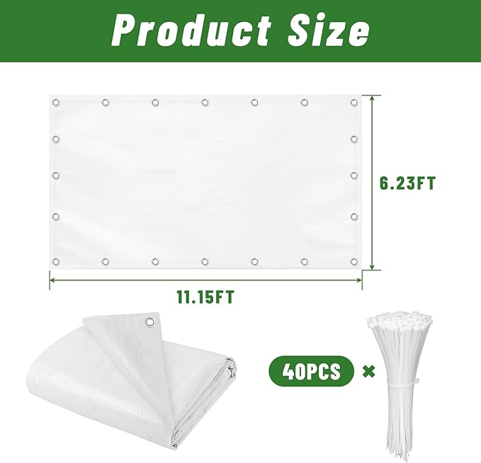 UNIFAMILY 11.1x6.2 Ft Chicken Coop Cover for Winter, Waterproof White Chicken Coop Tarp, Chicken Run Cover for Winter, Chick Tent Covers for Shade, Shade Cloth for Sun Resistance Poultry Cage Tarp
