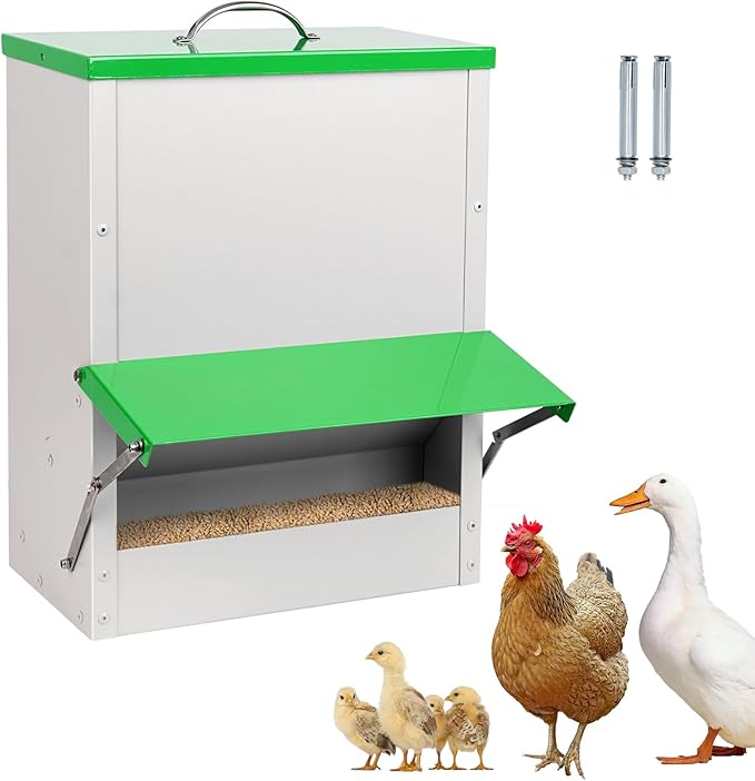 25 Lbs Automatic Chicken Feeder No Waste for Coop, Automatic Large Outdoor Duck Feeder and Poultry Feeder Rainproof Preventing Small Animals Suitable for Chickens Ducks Turkeys