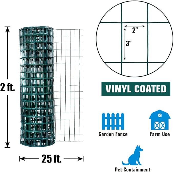 Fencer Wire 16 Gauge Green Vinyl Coated Welded Wire Mesh Size 2 inch X 3 inch