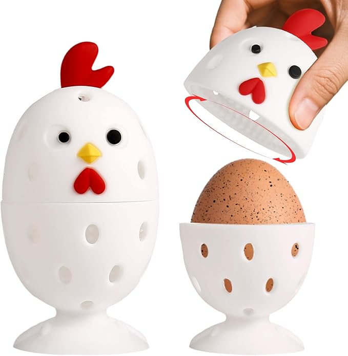4PCS Egg Wash Brush Silicone Cleaning Brush for Fresh Eggs, Reusable Egg Cleaner Rotating Scrubber for Fruits, Vegetables, Chick Shaped Egg Washer Tool (White)