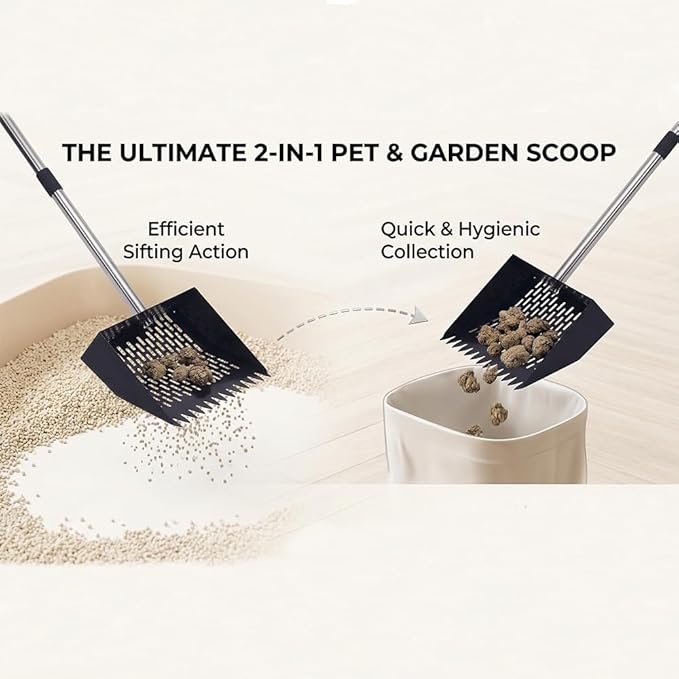 2-in-1 Rake & Scoop Chicken Poop Scooper 10 Inch Metal Head with Rust-Proof Handle for Coop Cleaning Litter Sifting