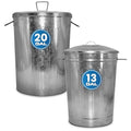 Plexon 20 Gallon Metal Trash Can and 13 Gallon Metal Trash Can with Lids Outdoor Garbage Cans Heavy Duty Green Powder Coated Buckets with Lids for Garage Workshop Storage Bin, Bundle
