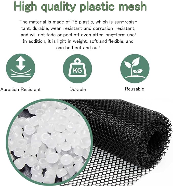 Plastic Mesh Fence Roll 15.7" x32.9', Heavy Duty Chicken Wire Barrier for Chicken Coop & Garden Fencing, Animal Enclosure (Dogs/Rabbits), No Tools Needed Easy Install (Black)