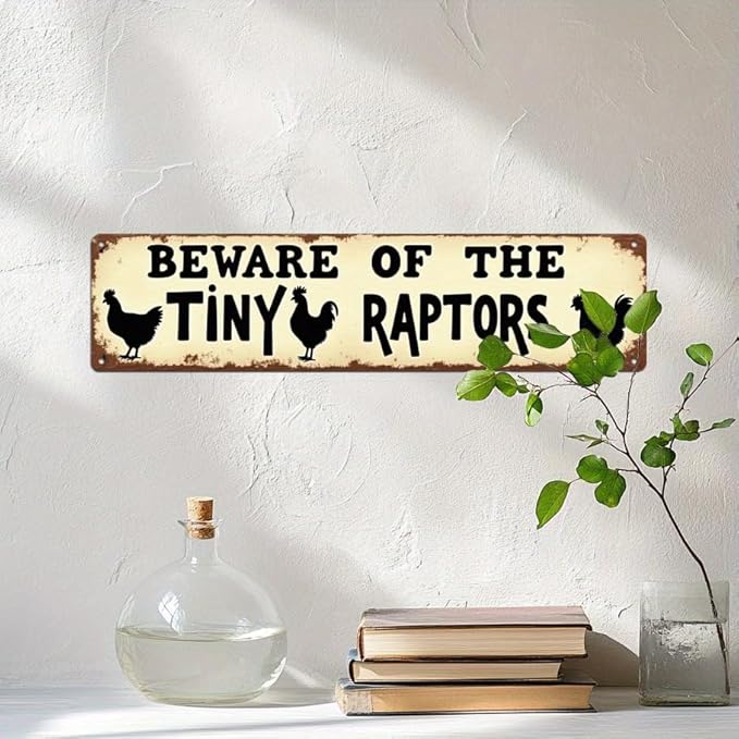 Beware of the Tiny Raptors Metal Tin Sign Farmhouse Wall Decor for Kitchen Farmhouse Entryway Home Living Room 4x16 Inch