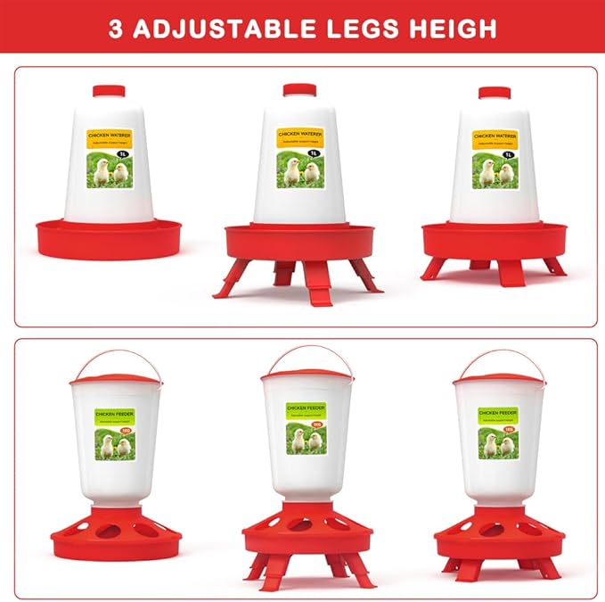 5pcs Chick Feeder and Waterer Kit,Top Fill 1kg Chick Feeder and 1L Chick Waterer,Baby Chicken Supplies with Chicks Perch,for Coop and Brooder for Small Poultry Ducks Quail
