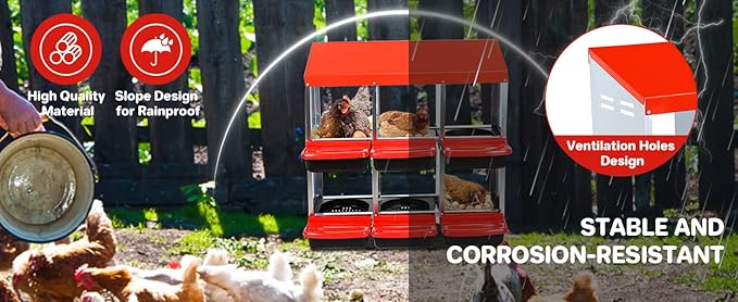 8 Compartments Metal Chicken Nesting Boxes, Roll Away Eggs Laying Boxes with Egg Tray, Removable Dropping Board & Lockable Lid, Easy Clean Hen Laying Box for Poultry Coop and Farm Use
