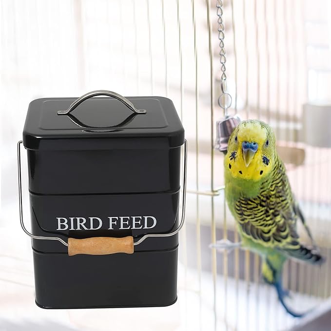 Geyecete Bird Feeder,Bird Food Jar Pet Food Storage Airtight Food Storage Container-Black