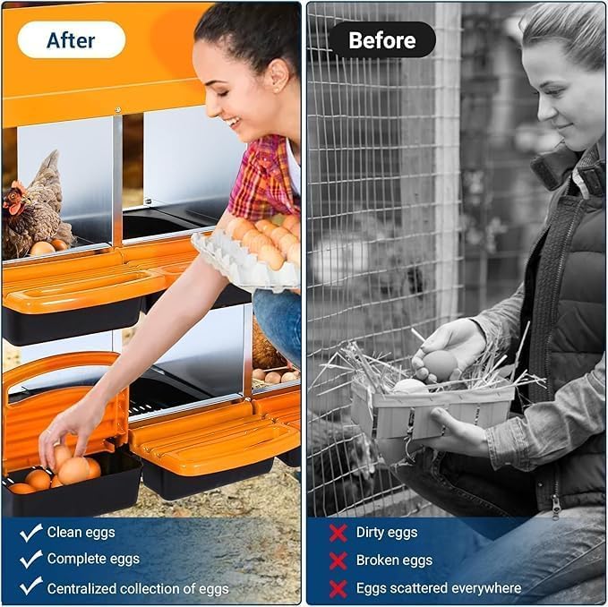 [6-Pack] Chicken Nesting Boxes for Hens - Galvanized Steel Wall Mount or Freestanding Chicken Nest, Removable Plastic Egg Tray & Ventilation Holes - Poultry Nesting Boxes for Egg Laying (Orange)