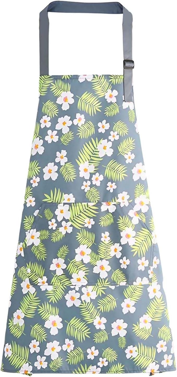 Floral Aprons with Pocket Blooming Women Waterproof Apron Adjustable Neck Long Ties Women Men Cook Baking Garden