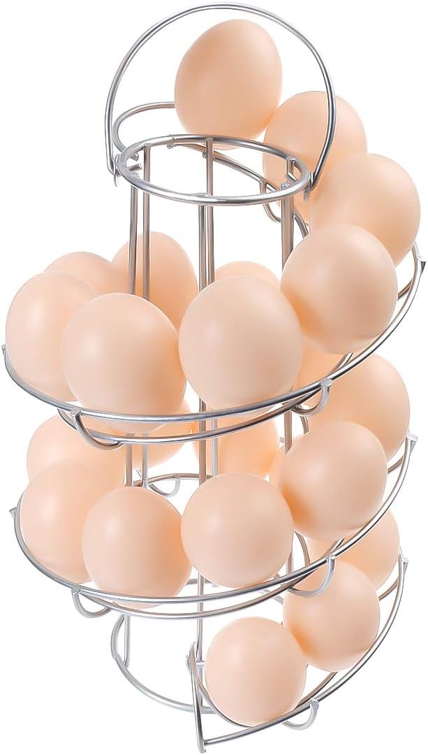 Egg Skelter Deluxe Modern Spiraling Dispenser Rack - Chrome Plated Freestanding Wire Chicken Egg Storage Organizer Display Holder Basket for Countertop Kitchen, Silver