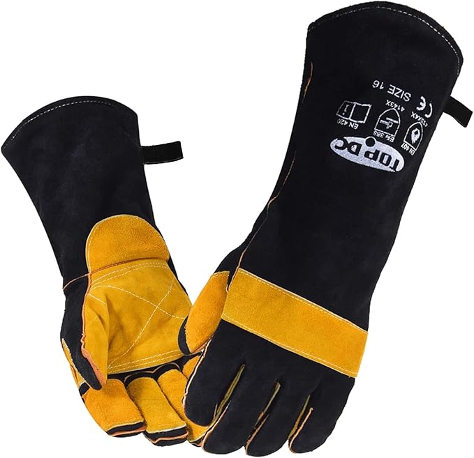 TOPDC Welding Gloves 16 Inches 932℉ Fire/Heat Resistant Leather Welding Gloves For Mig, Tig, Stick, Forge, BBQ, Grill, Fireplace, Wood Stove, Furnace, Oven, Animal Handling for Safe, Loving Pet Care