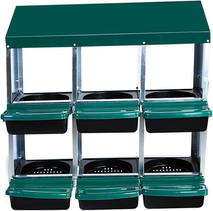 6 Compartment Metal Chicken Nesting Box, Automatic Roll-Out Egg Collection, Waterproof Galvanized Steel Laying Box, for Hens Ducks Rabbits, Green