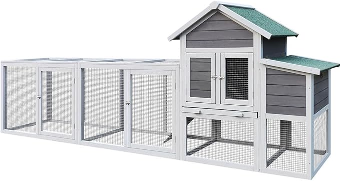 123" Large Wooden Chicken Coop with Run for 4–6 Chickens, Outdoor Hen House with Nesting Box, Sliding Tray, Ramp and Lockable Doors, Weather-Resistant Poultry Enclosure for Backyard, Farm,Gray