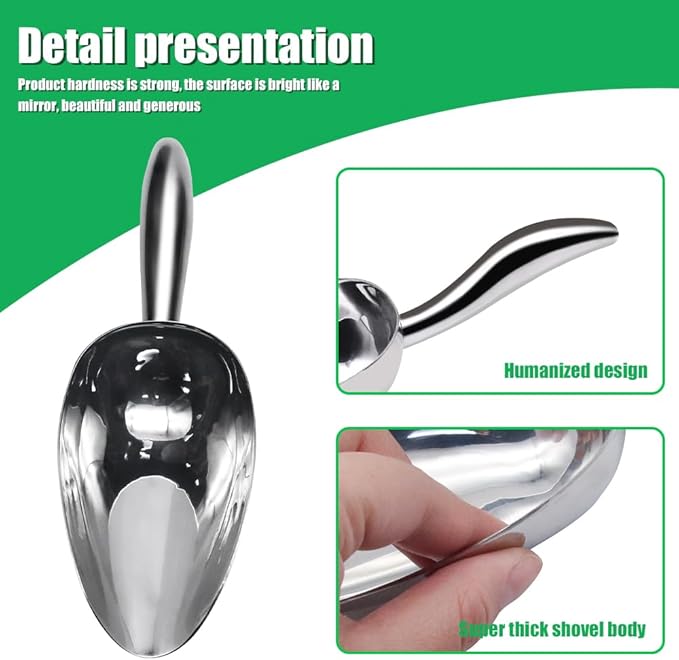 Ice Scoop for Freezer Stainless Steel Ice Flour Utility Scoop for Ice Maker Kitchen Bar Party Wedding, Heavy Duty, Dishwasher Safe 6 OZ Utility Flour Scoop (Curled Handle-1pc)