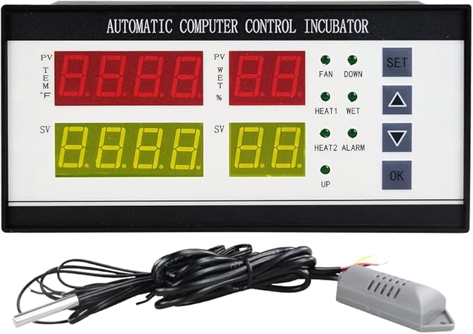 Fahrenheit Temperature Controller Thermostat AC 100V ~ 240V Full Automatic Control System Egg Incubator Machine with Temperature Humidity Sensor Probe