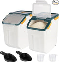 PENCK Rice Storage Container 25 lbs Large Household Flour Sugar Containers Airtight Grain Cereal Dispenser with Wheels, Locking Lid & Measuring Cup for Kitchen Pantry Organization, 2 Pack(Blue)