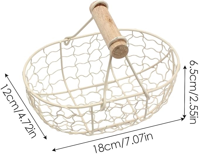 Egg Collection Basket - Picnic Container with Wooden Handle for easy carrying, durable bucket holder for eggs, ideal for farmhouse, farm chores, camping, outdoor activities for boys girls