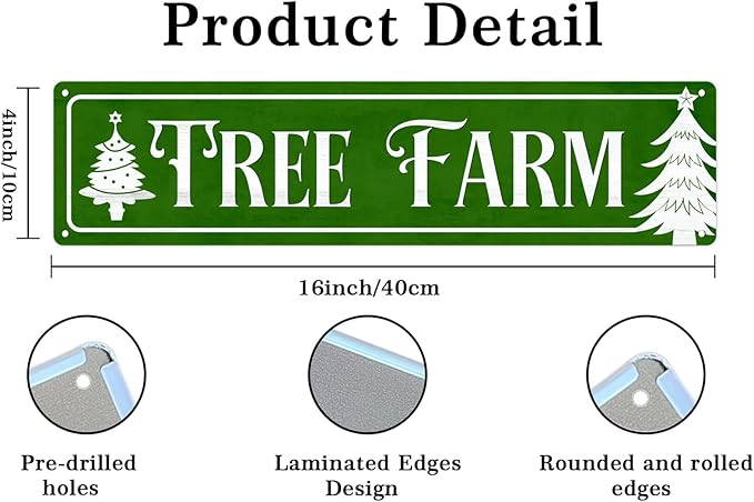 Tree Farm Christmas Metal Sign Vintage Print Art Poster Tin Plaque for Home Farmhouse Kitchen Patio Yard Cafe Bar Front Door Wall Decor 4x16 Inch