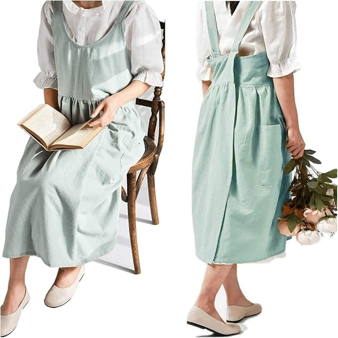 Cotton and Linen Apron Fashion Adjustable Bib Chef Apron,Coffee Shop Waist Kitchen Aprons 32X43 Inch
