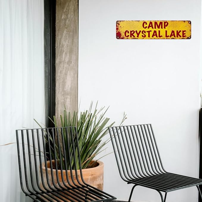 Horror Decor Camp Crystal Lake Street Sign Vintage Metal Tin Signs Horror Movie Decor Halloween Posters Man Cave For Home Kitchen Bathroom Wall Decorations 16x4 Inches