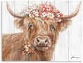 Yidepot Highland Cow Decor for Farmhouse: Retro Scottish Calf pictures hold Flowers Inspirational Quote Canvas Wall Art for boy's bedroom Kitchen Framed Ready to Hang Size 32"x24"