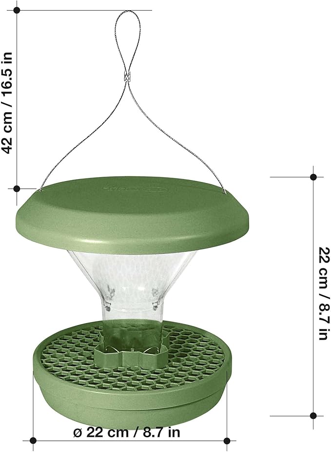 SWISSINNO Bird Feeders - No Mess Hanging Bird Feeder for Outdoors - Smart Birds Davos Spill Proof Wild Cardinal & Small Bird Feeder with Integrated Seed Catcher Tray - Dual Chamber - Sage